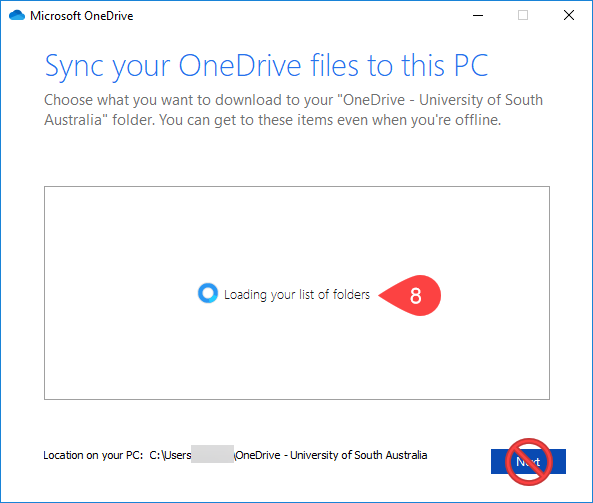Screenshot of loading folder(s) currently in OneDrive