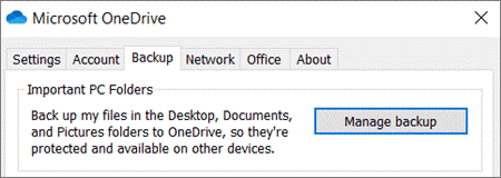 OneDrive backup folder information