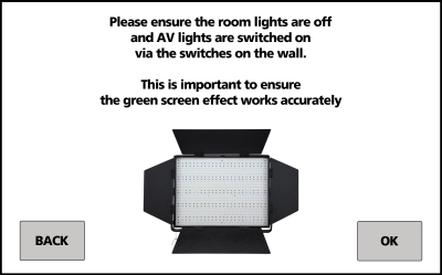AV Touch Panel from Green Screen Room - lights screen