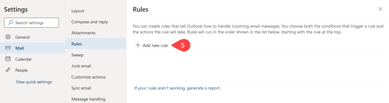Screen shot of plus sign to add rule