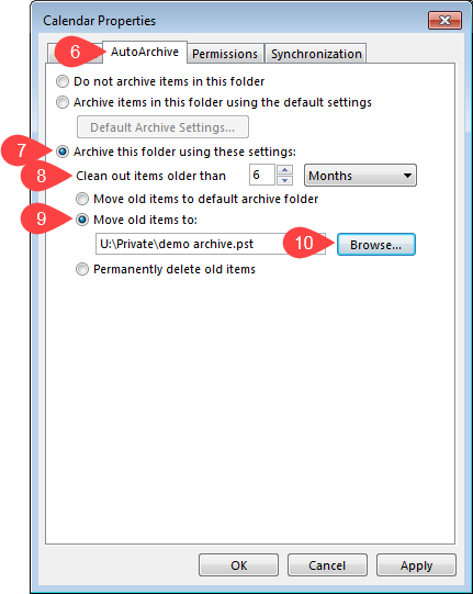 autoarchive settings