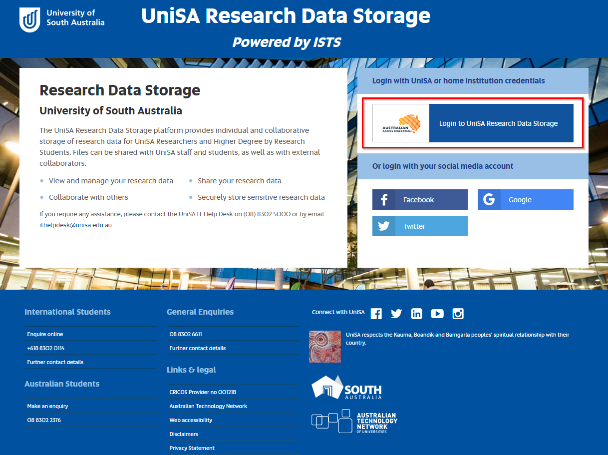 UniSA Research Data Storage AskResearch University of