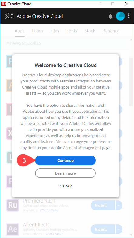 Screenshot of Welcome to Adobe CC