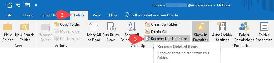 where is recover deleted items in outlook 2016