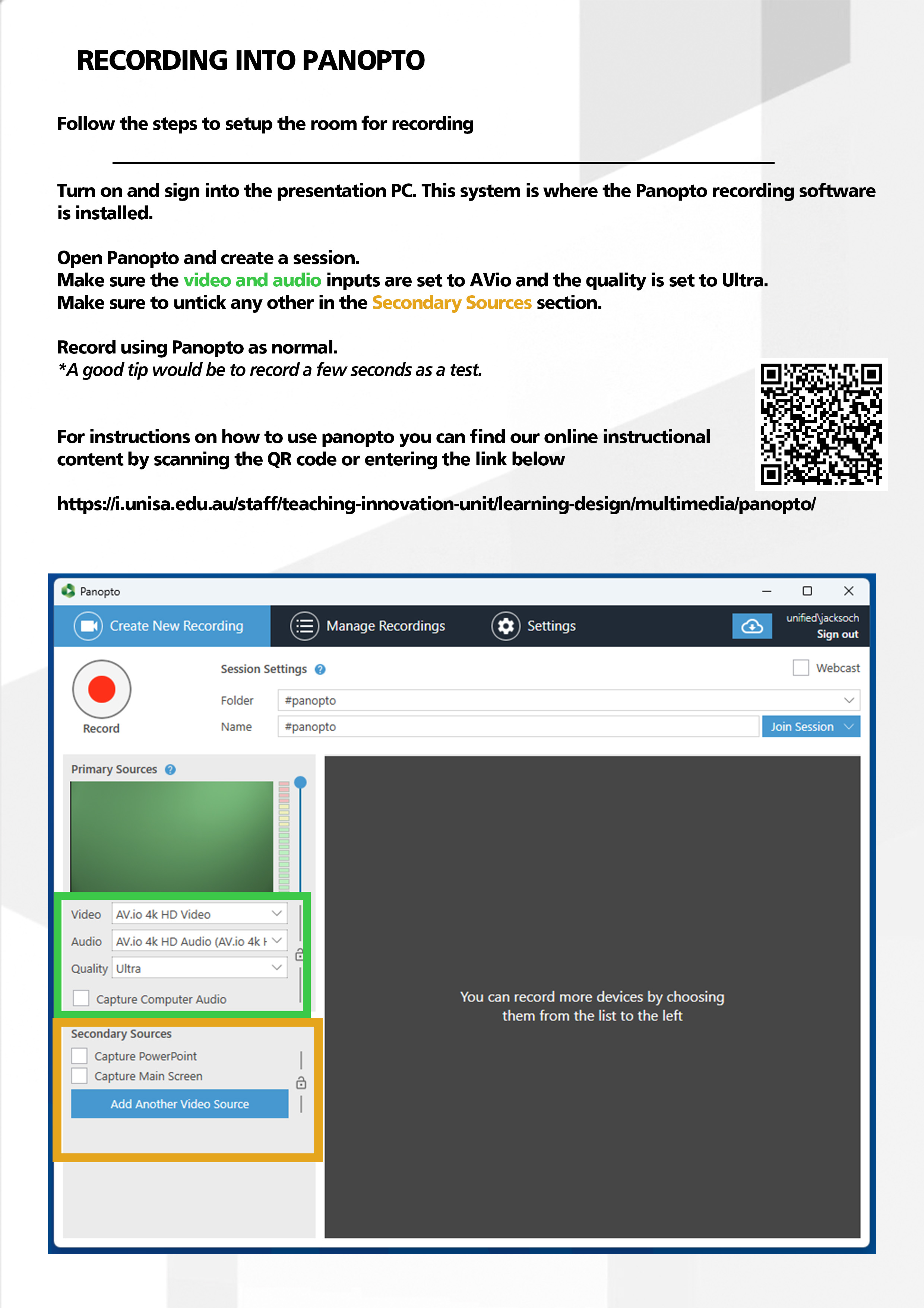 How to record into Panopto Teaching Innovation Unit University of South Australia