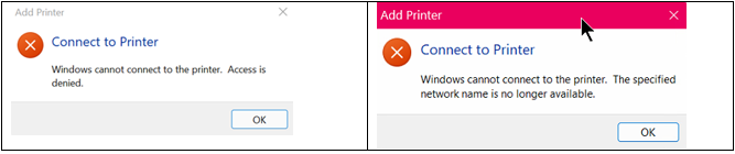 Connect to printer error