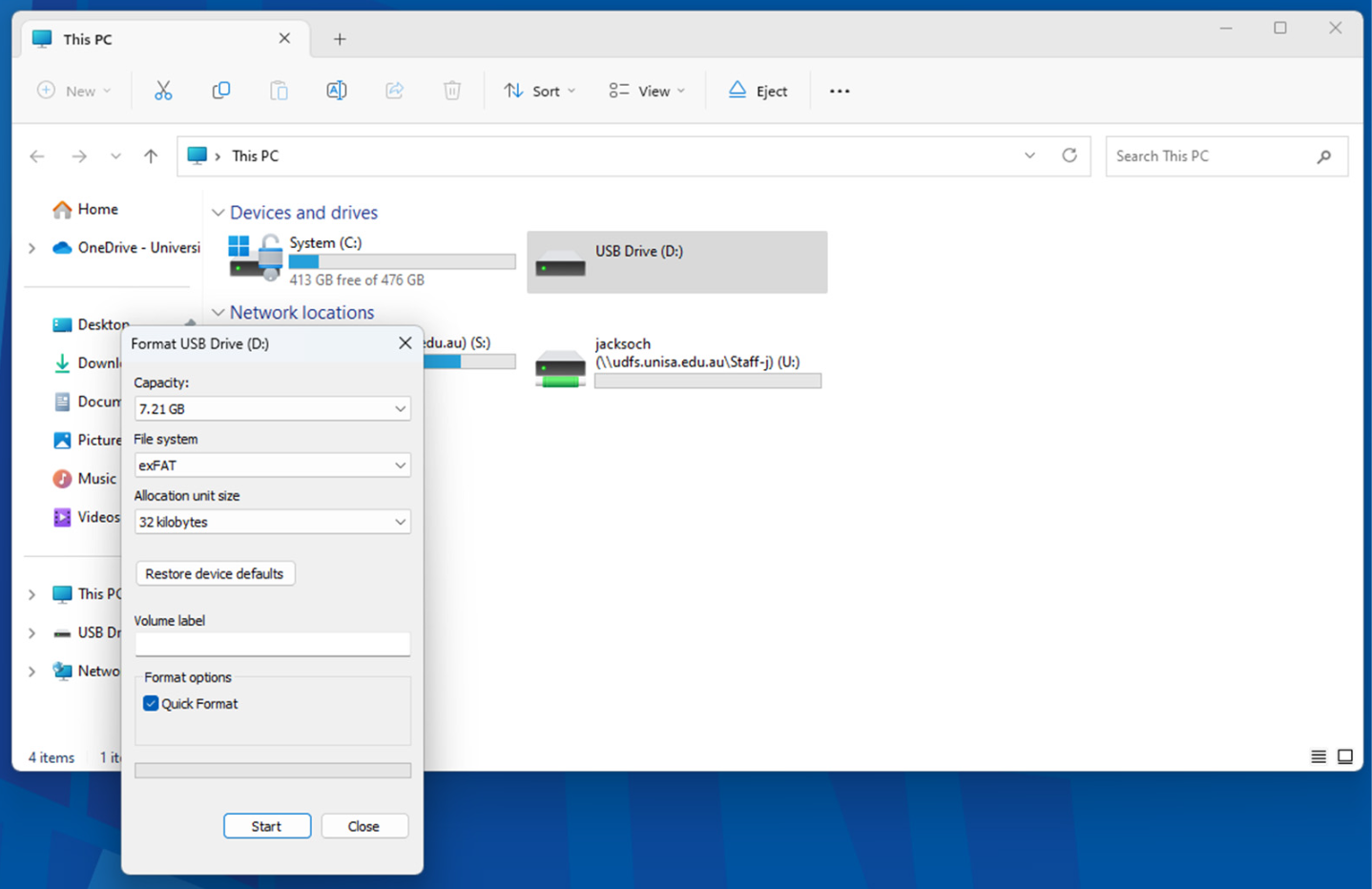 Screenshot of PC screen (File Explorer) showing to set file system as ExFAT