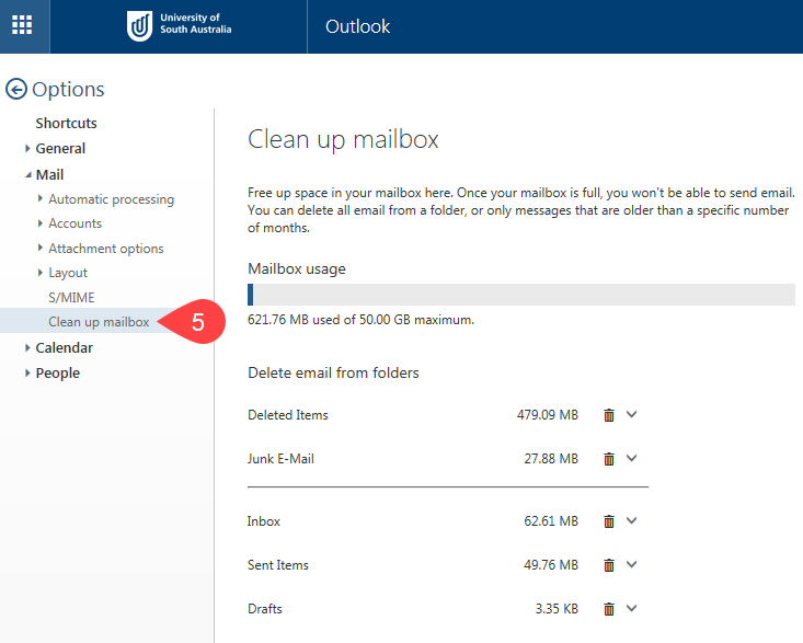 Screen shot of Clean up mailbox