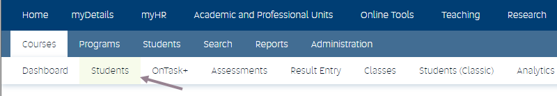 Screenshot of the New Student Course List Tab