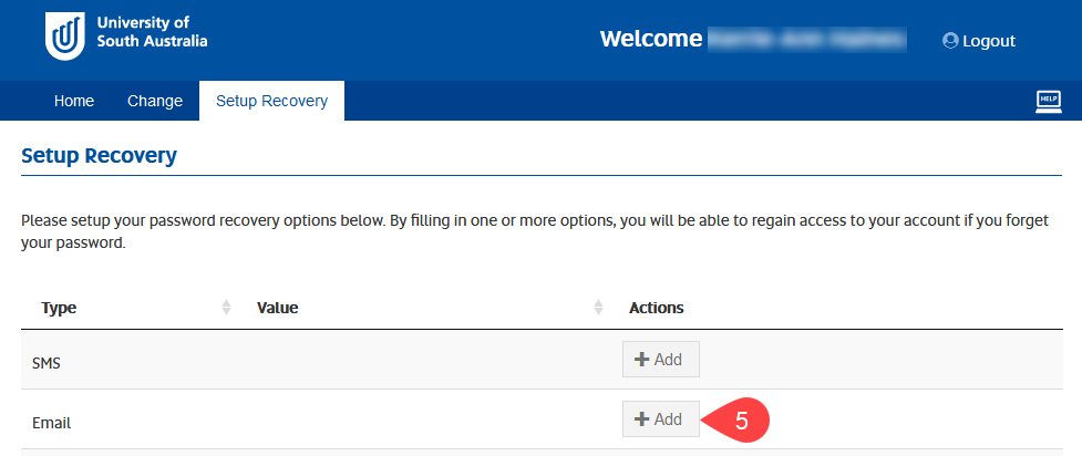 Screen shot of adding email recovery option