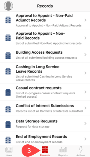 Screenshot of Records section of Appian