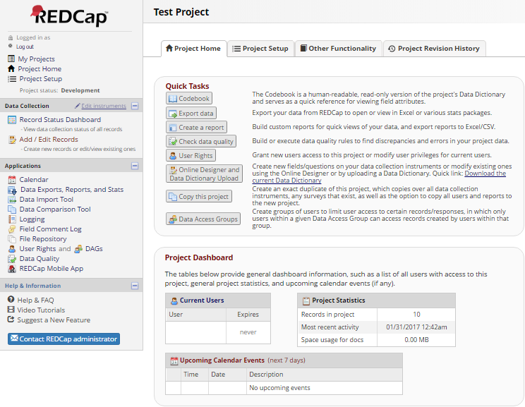 REDCap Home Page