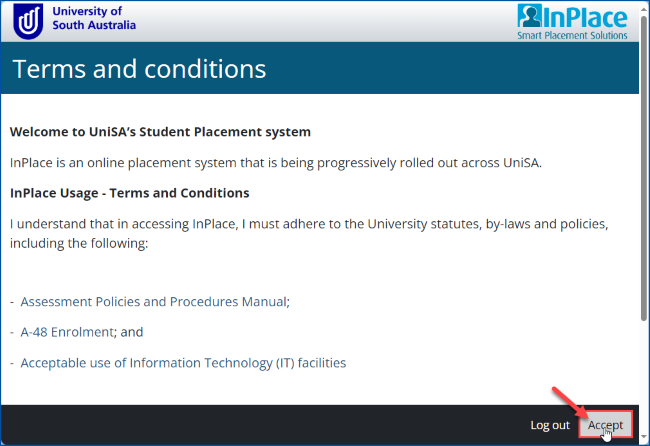 Terms and Conditions Window