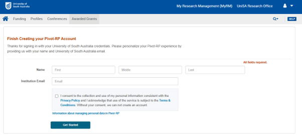 Pivot RP first time login form