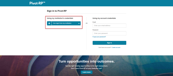 Pivot RP sign in screen shot