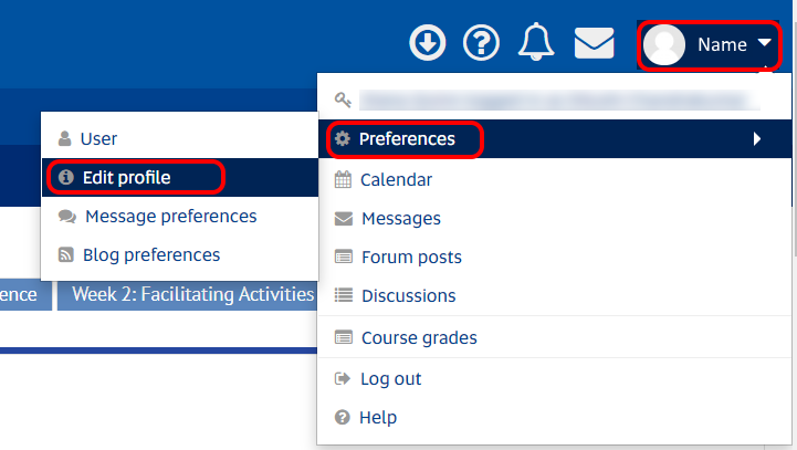 learnonline > Select preferences > Edit profile