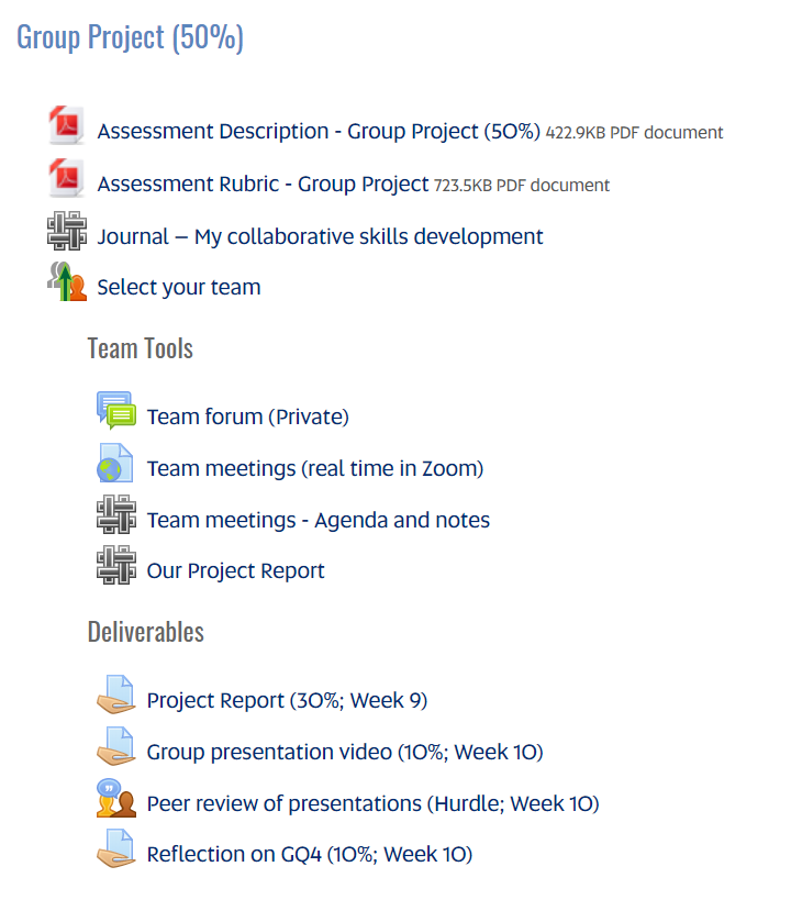 Example of group work view in learnonline
